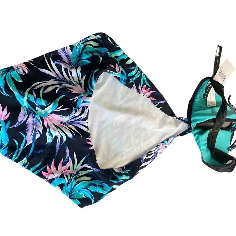 Ninety Nine Degrees Floral Cutout Swimsuit Size Medium NWT Neck Tie‎